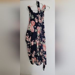 Shein shorts romper, dark blue with pink flowers size 4xl